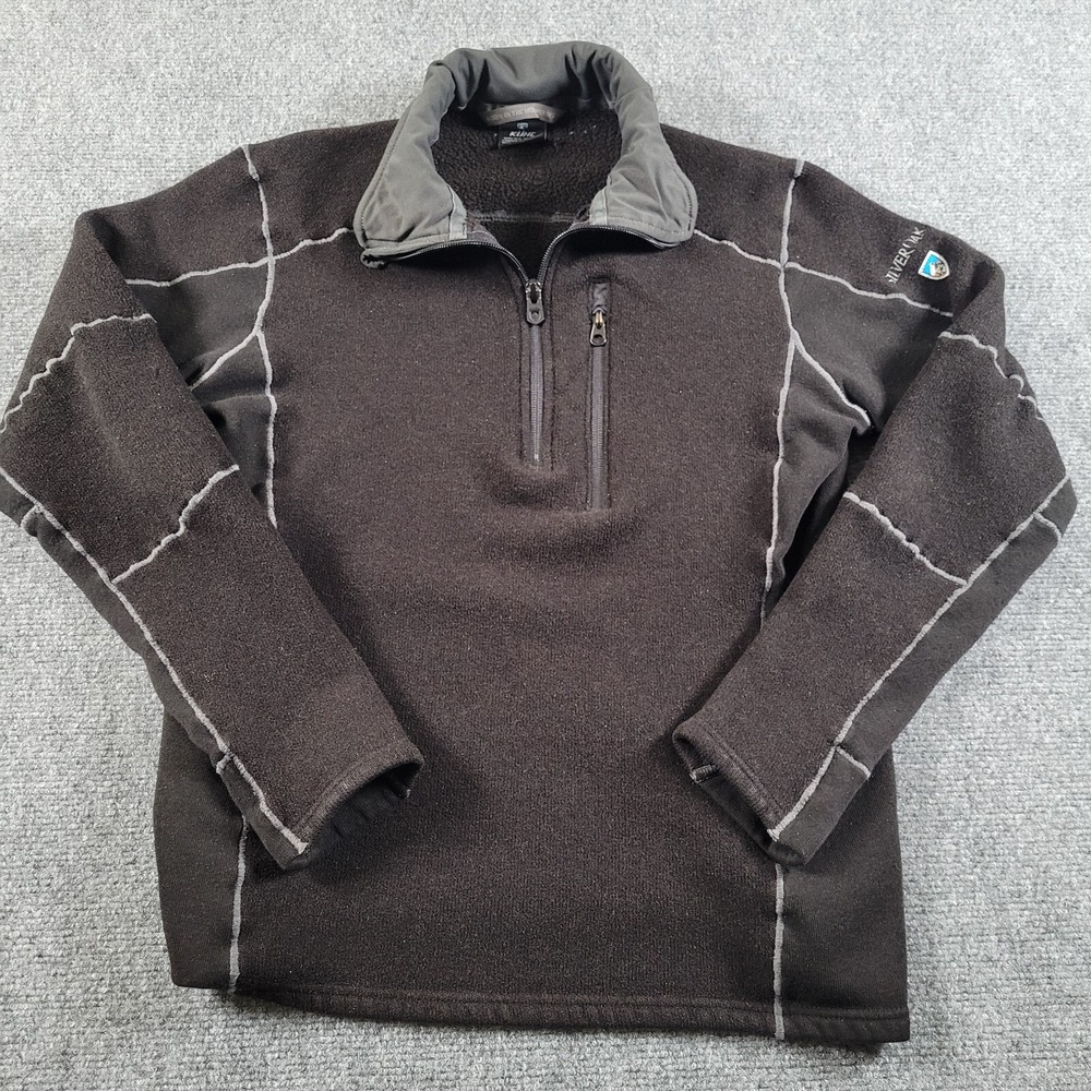 Kuhl Pullover Sweater Women's M Fleece Lined 1/4 Zip Patchwork Design Silver Oak